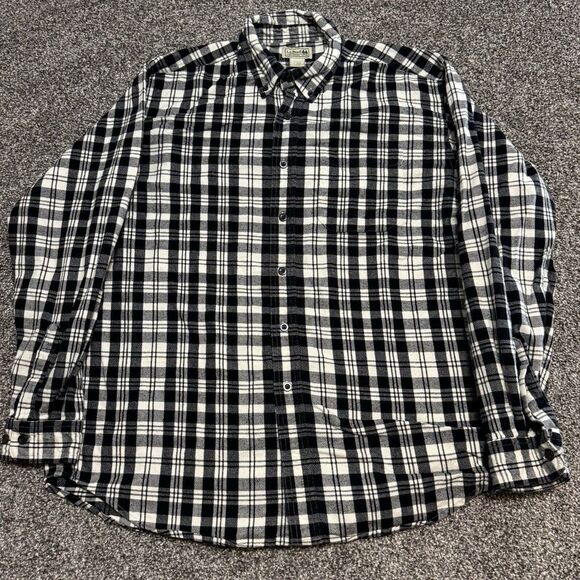 LL Bean Men's L Black White Plaid Long‎ Sleeve Flannel Button Shirt - Picture 1 of 5
